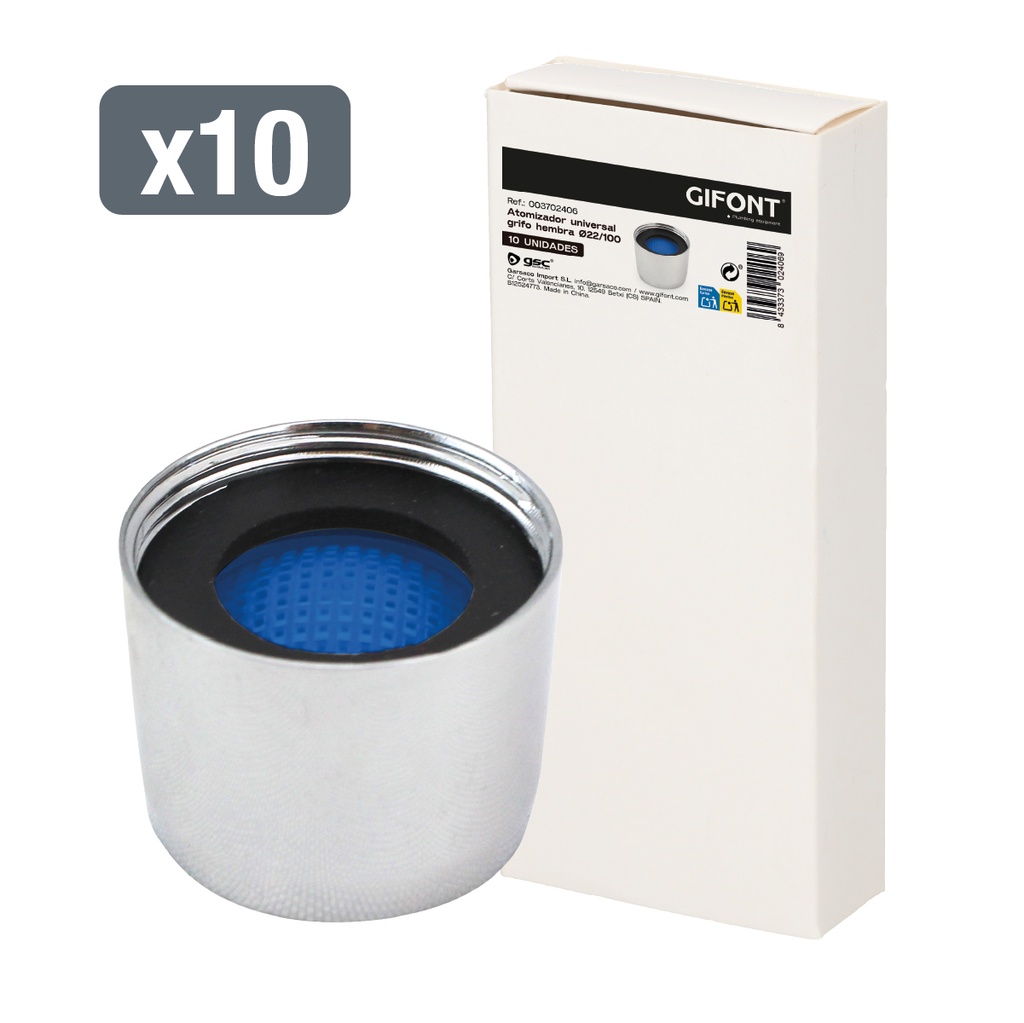 Caixa 10 atomizadores fêmea para torneira Ø 22/100